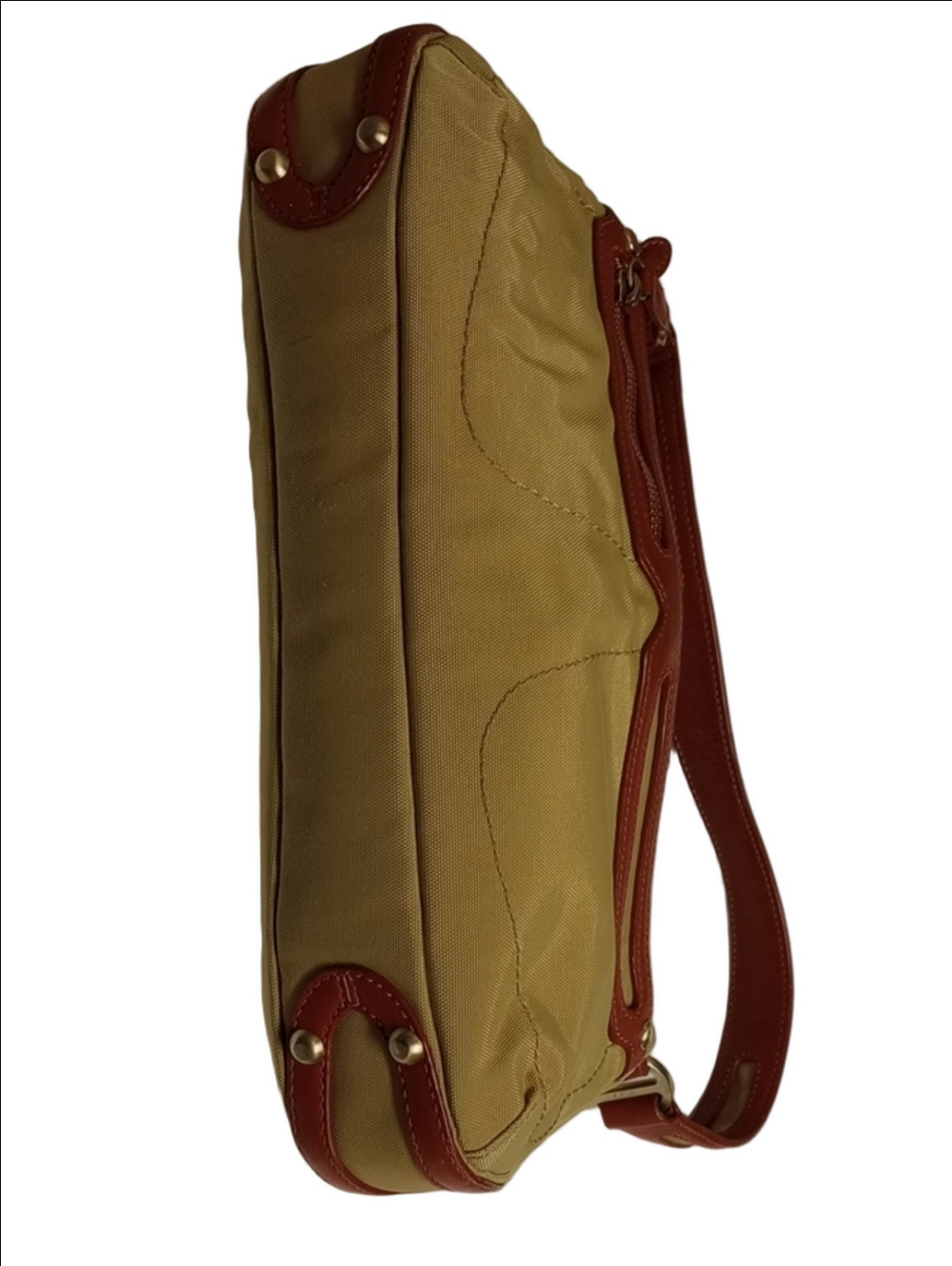 TUMI TAN BALLISTIC NYLON SHOULDER BAG WITH BROWN LEATHER TRIM - Picture 9 of 16